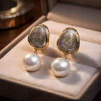 Aarvika Marble Pearl Drop Earrings – front view