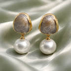 Aarvika Marble Pearl Drop Earrings – model wearing