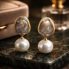 Aarvika Marble Pearl Drop Earrings – close-up detail