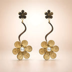 Aarvika Golden Floral Wave Drop Earrings – close-up detail