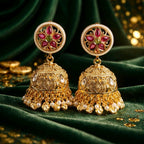 Aarvika Gold-Plated Kundan Pearl Jhumka – side view