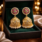 Aarvika Gold-Plated Kundan Pearl Jhumka – front view