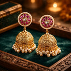 Aarvika Gold-Plated Floral Kundan Jhumka – front view
