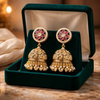 Aarvika Gold-Plated Floral Kundan Jhumka – model wearing