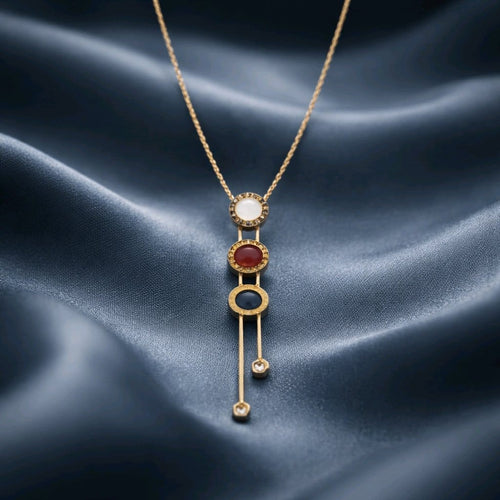 Aarvika 22K Gold-Plated Multi-Color Drop Pendant Necklace – side view