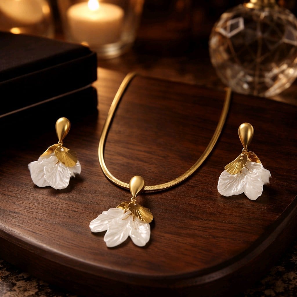 Aarvika Gold-Plated Resin Floral Pendant Set – model wearing