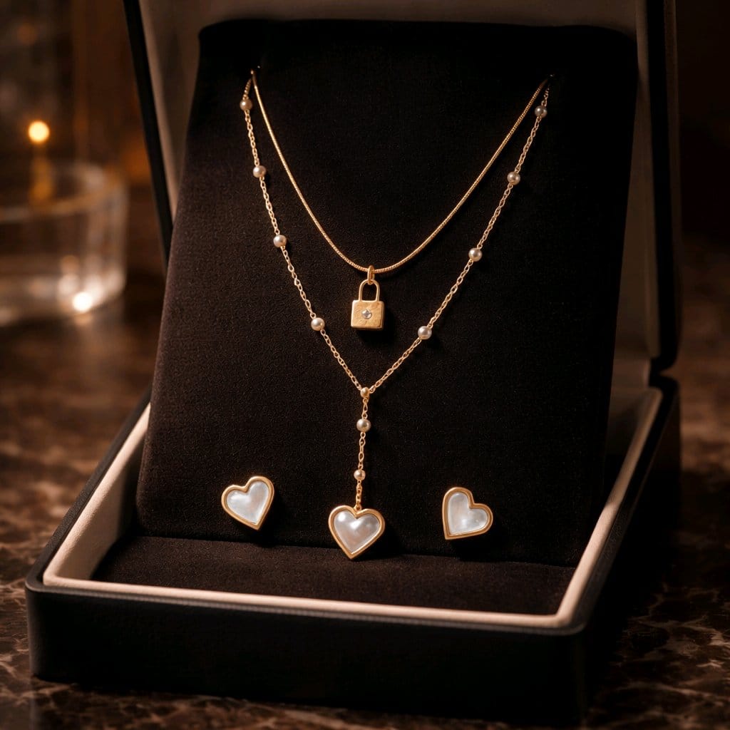 Aarvika Heart Lock Necklace Set – front view