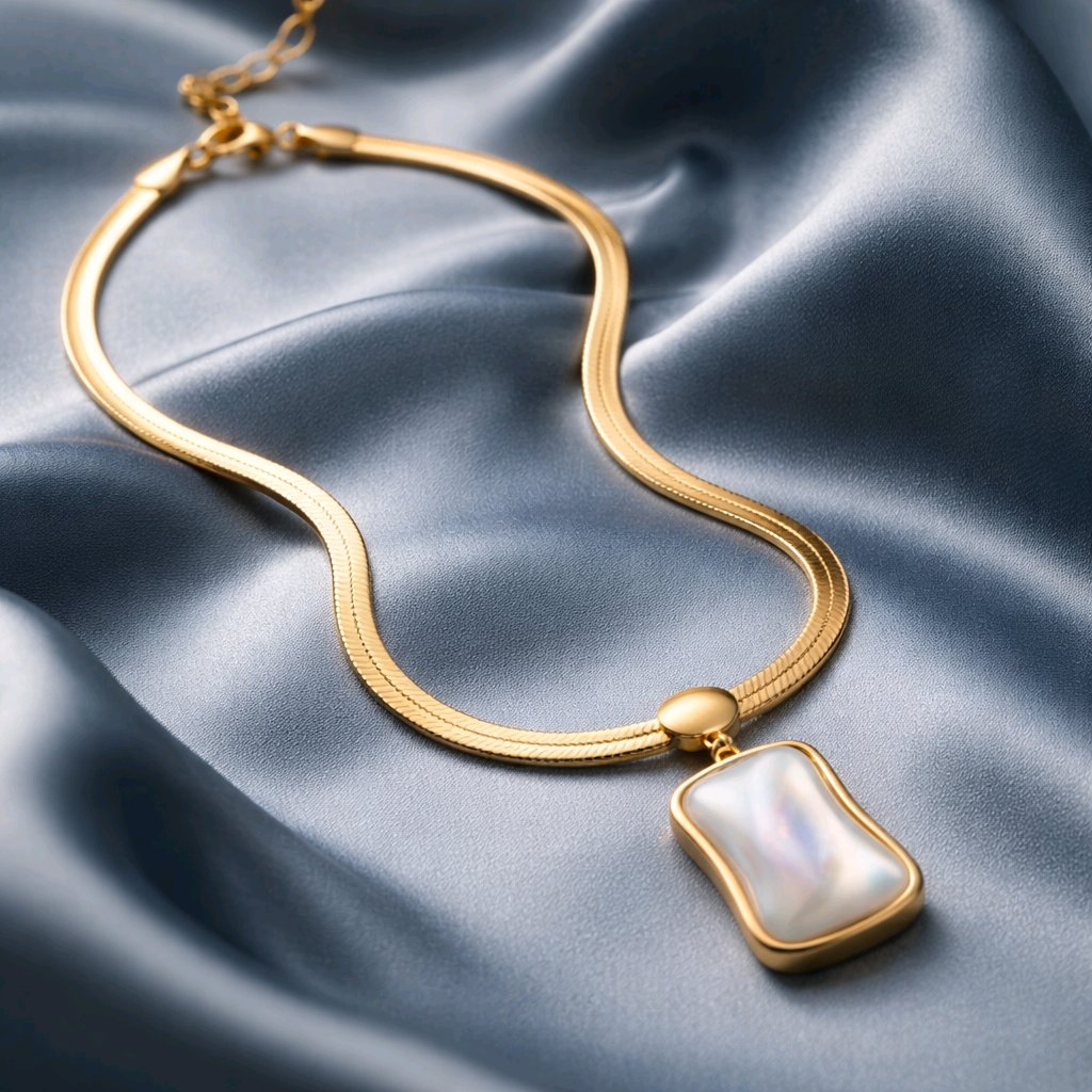 Aarvika Minimal Pearl Pendant Snake Chain Necklace – back view