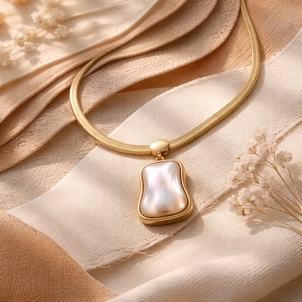 Aarvika Minimal Pearl Pendant Snake Chain Necklace – flat lay