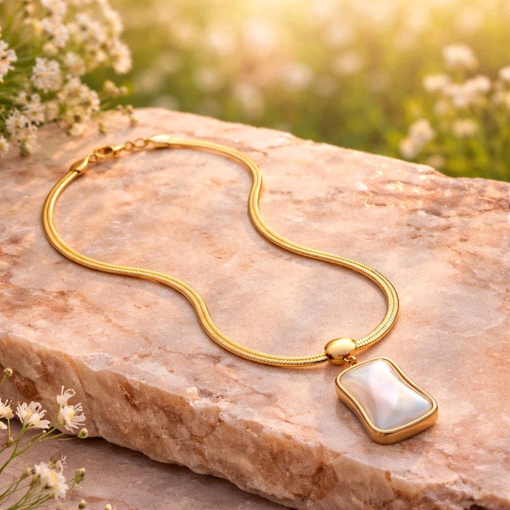 Aarvika Minimal Pearl Pendant Snake Chain Necklace – side view