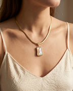 Aarvika Minimal Pearl Pendant Snake Chain Necklace – close-up detail