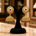 Aarvika Pearl & Multicolor Bead Traditional Jhumka Earrings – model wearing