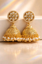 Aarvika Traditional Pearl Jhumka Earrings – side view