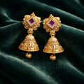 Aarvika Traditional Stone Stud Jhumka Earrings – front view
