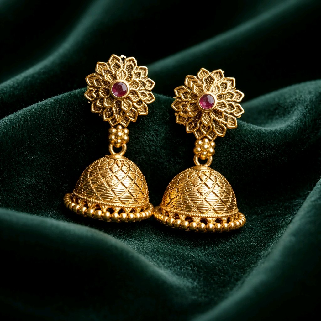 Aarvika Traditional Floral Jhumka Earrings – front view