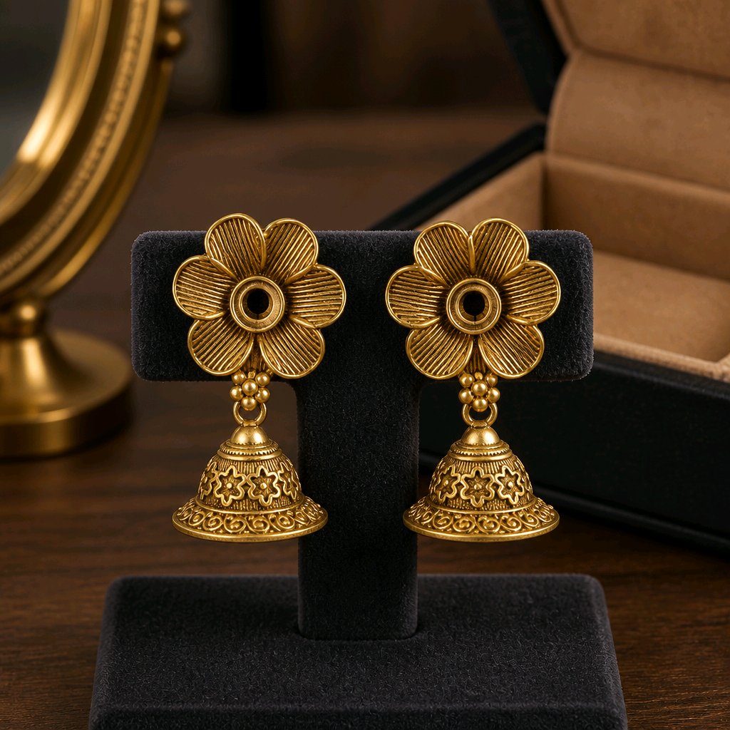Aarvika Floral Stud Jhumka Earrings – side view