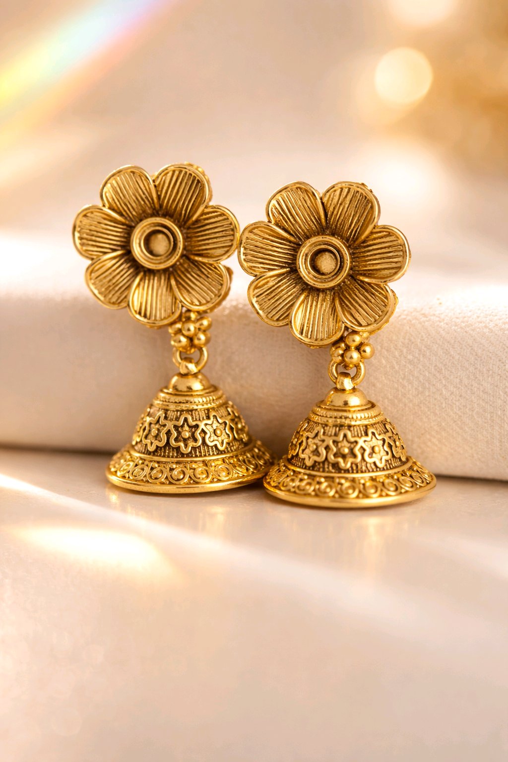 Aarvika Floral Stud Jhumka Earrings – model wearing