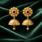 Aarvika Stone Floral Jhumka Earrings – front view