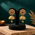 Aarvika Stone Floral Jhumka Earrings – side view