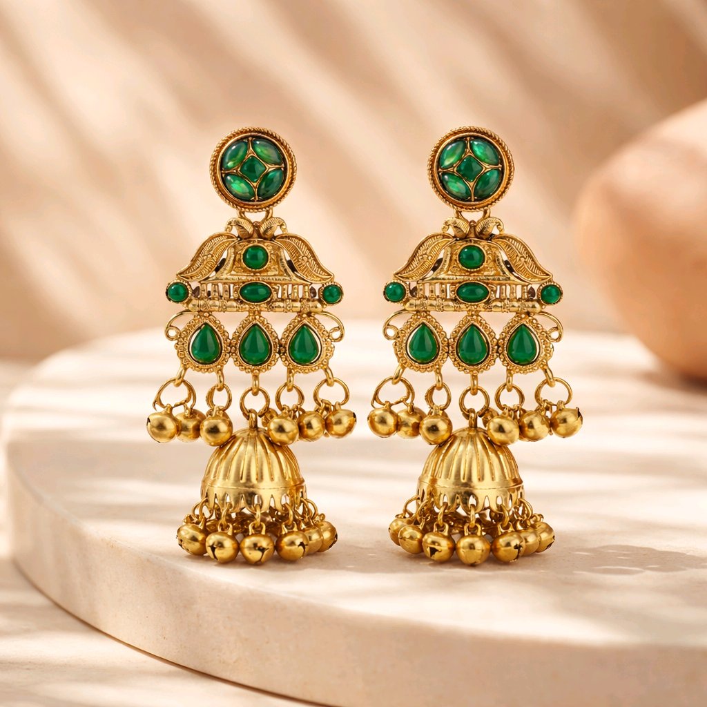 Aarvika Kashmiri Style Jhumka Earrings – side view