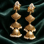Aarvika Pearl Traditional Cow Motif Jhumka Earrings – front view