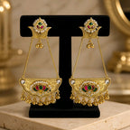 Aarvika Pearl Kashmiri Style Long Statement Earrings – flat lay