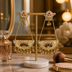 Aarvika Pearl Kashmiri Style Long Statement Earrings – side view