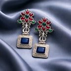 Aarvika Oxidised Silver Oxidized Floral Drop Earrings – front view