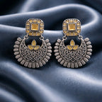 Aarvika Oxidised Silver Oxidized Yellow Stone Drop Earrings – front view