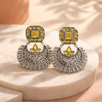 Aarvika Oxidised Silver Oxidized Yellow Stone Drop Earrings – close-up detail