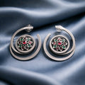 Aarvika Oxidised Silver Oxidized Spiral Statement Earrings – front view