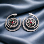 Aarvika Oxidised Silver Oxidized Spiral Statement Earrings – front view