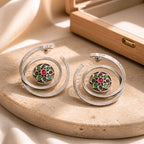 Aarvika Oxidised Silver Oxidized Spiral Statement Earrings – model wearing