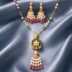 Aarvika Premium Gold-Plated Floral Pendant Necklace Set with Pearl – front view