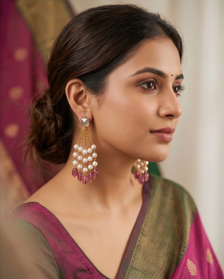 Aarvika Premium Gold-Plated Floral Pendant Necklace Set with Pearl – close-up detail