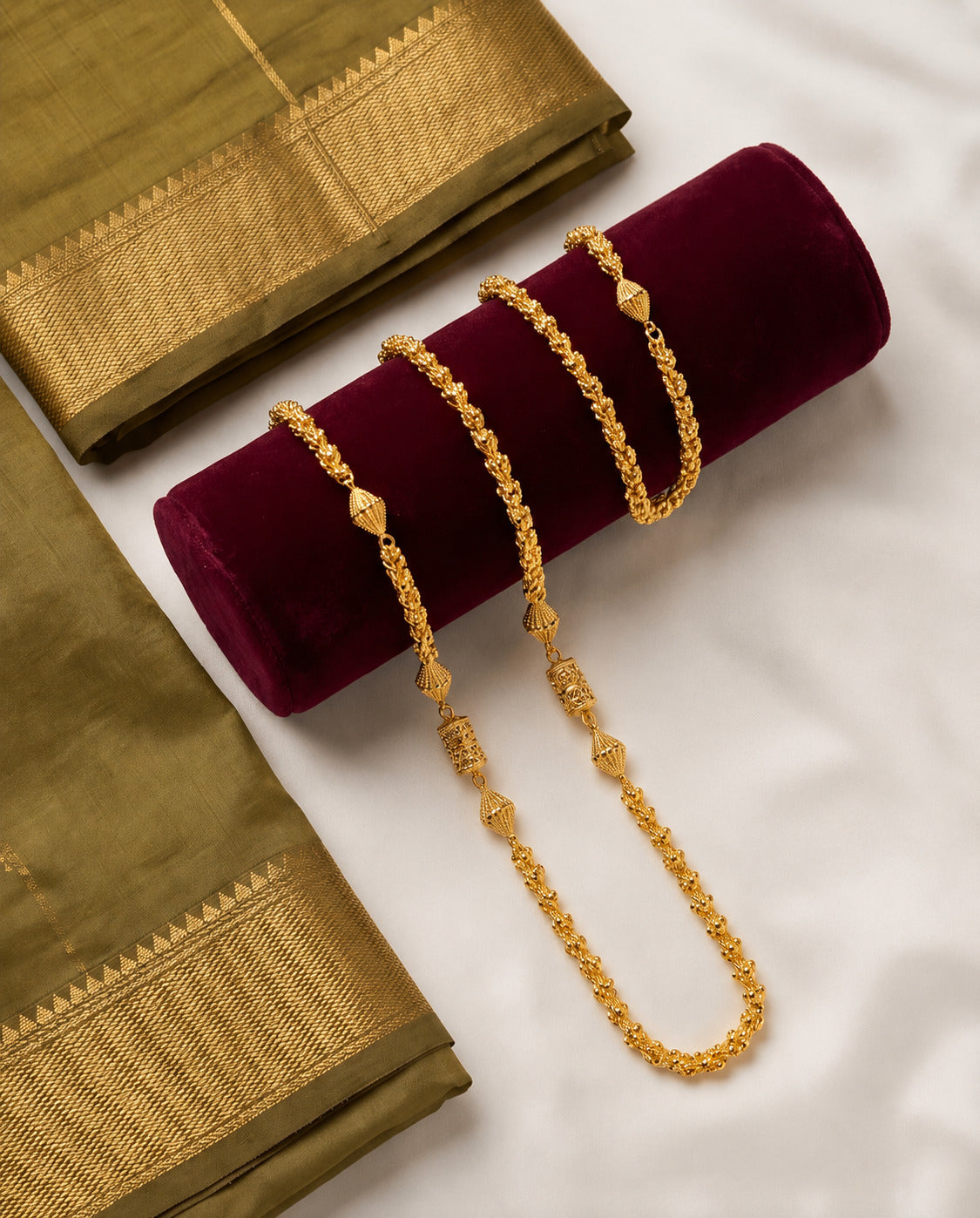 Aarvika 1.5GM Gold Forming Floral 1.5 GM Gold Forming Beaded Long Chain Necklace – close-up detail