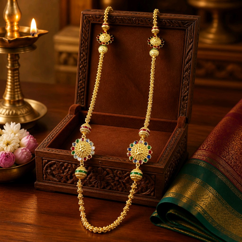 Aarvika 1.5GM Gold Forming Meenakari 1.5 GM Gold Forming Long Chain Necklace – side view