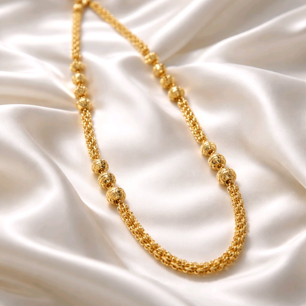 Aarvika 1.5GM Gold Forming Traditional 1.5 GM Gold Forming Beaded Ethnic Long – flat lay