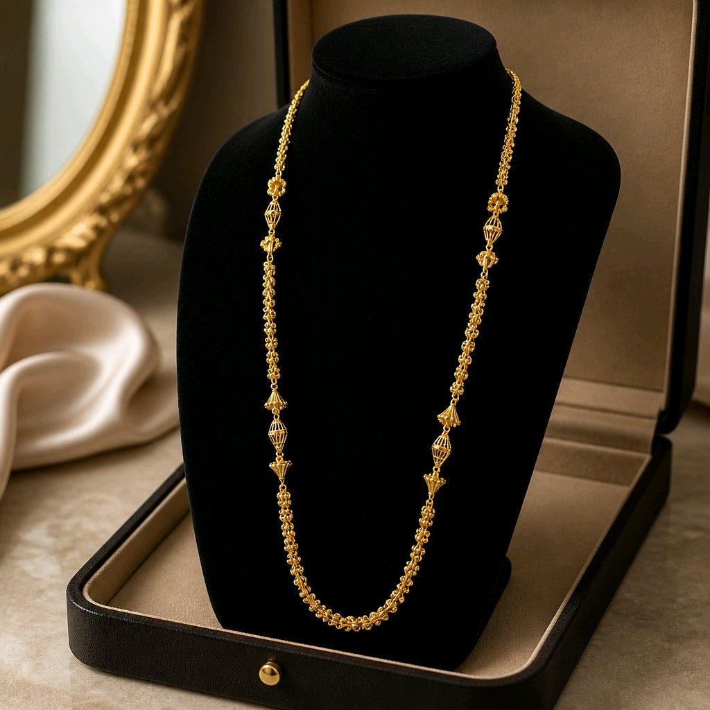 Aarvika 1.5GM Gold Forming 1.5 GM Gold Forming Traditional Long Chain Necklace – front view
