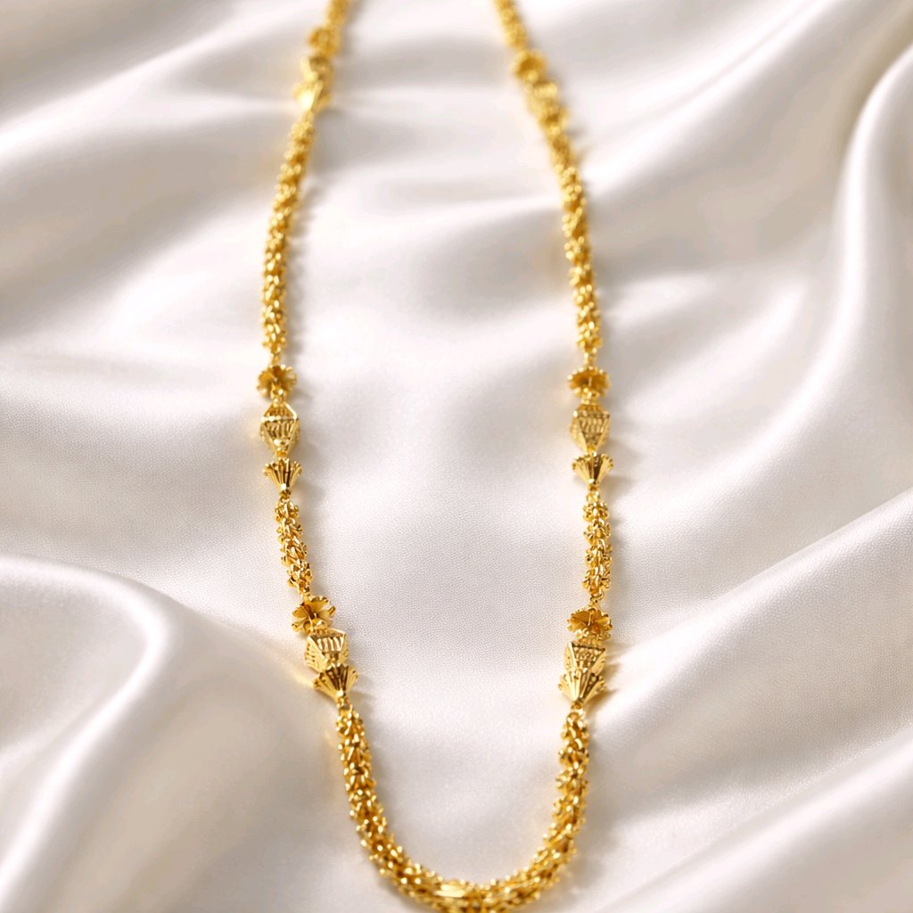 Aarvika 1.5GM Gold Forming 1.5 GM Gold Forming Traditional Long Chain Necklace – full set