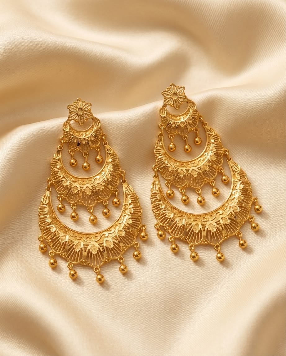 Aarvika 1.5GM Gold Forming Layered Chandbali 1.5 GM Gold Forming Earrings – full set