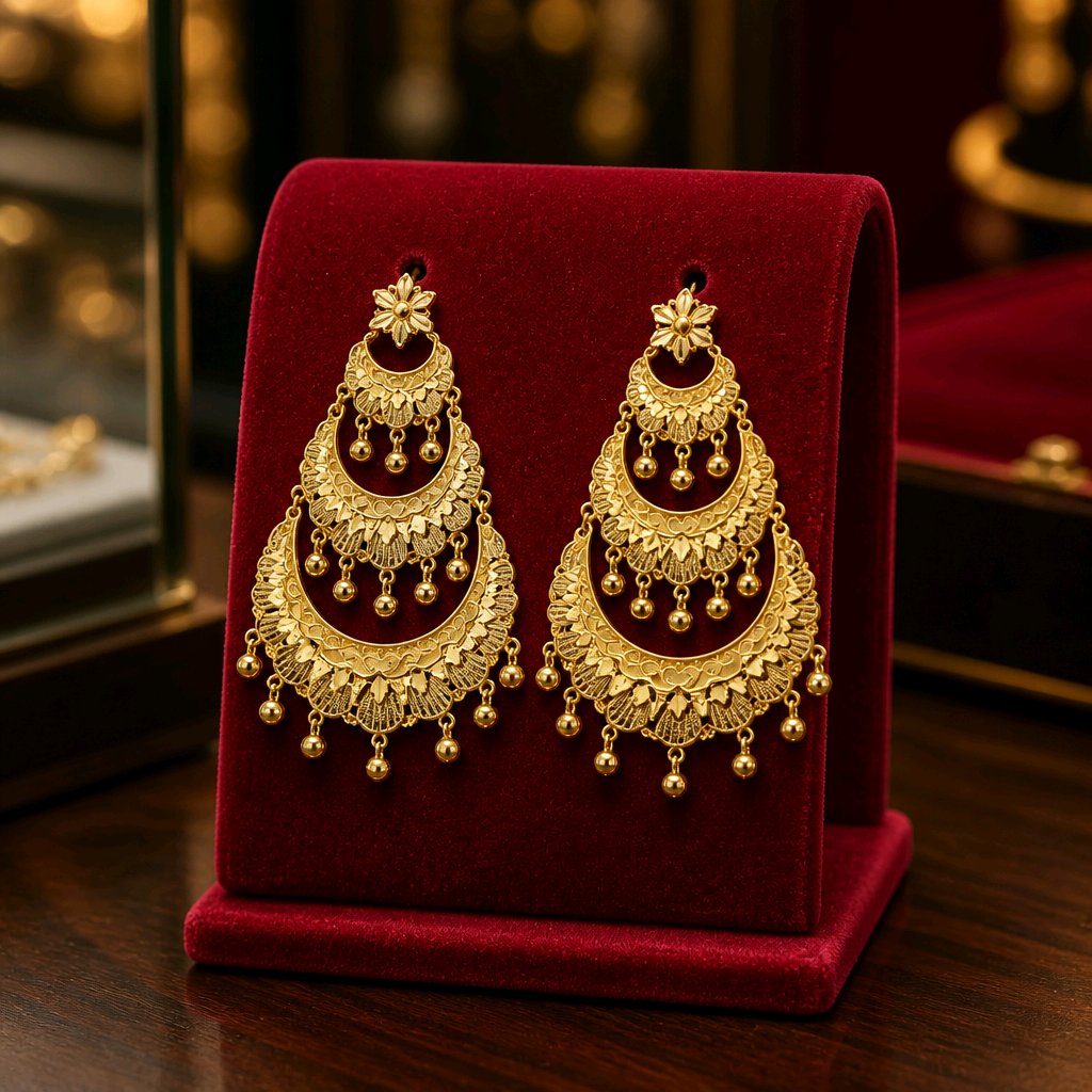 Aarvika 1.5GM Gold Forming Layered Chandbali 1.5 GM Gold Forming Earrings – front view