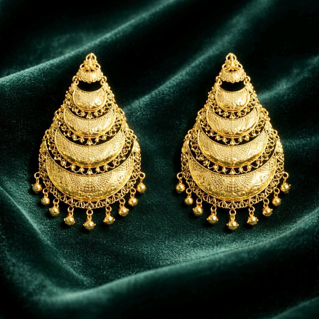 Aarvika 1.5GM Gold Forming Layered Filigree 1.5 GM Gold Forming Chandbali Earrings – side view