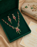 Aarvika American Diamond Premium Pink & Green AD Necklace Set – back view