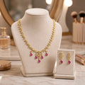 Aarvika American Diamond Premium Ruby Red AD Necklace Set – front view