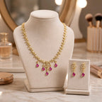 Aarvika American Diamond Premium Ruby Red AD Necklace Set – front view