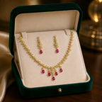 Aarvika American Diamond Premium Ruby Red AD Necklace Set – back view