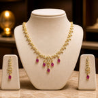Aarvika American Diamond Premium Ruby Red AD Necklace Set – full set