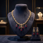 Aarvika American Diamond Premium Ruby Red AD Necklace Set – detail shot
