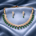 Aarvika American Diamond Premium Emerald Green AD Necklace Set – detail shot